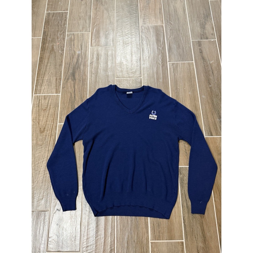 NFL Men's Colts Sweater Blue V-Neck 80s Vintage Football Made In USA Size M